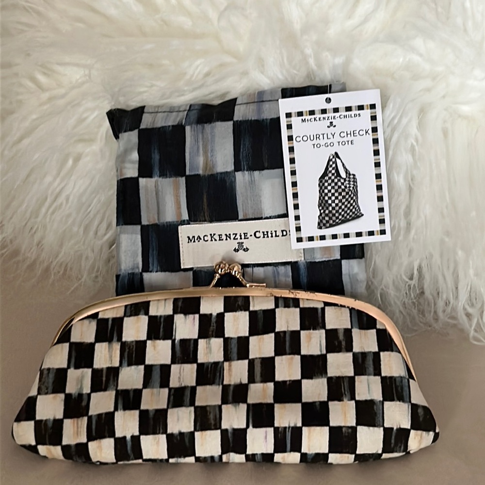 NWT Mackenzie Childs To Go Tote with Eyeglasses Case - Courtly Check